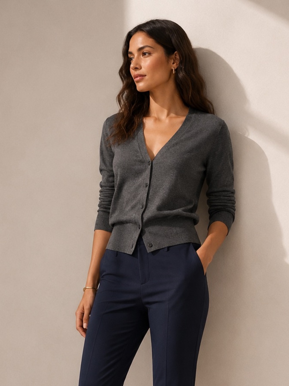 Joe fresh Lightweight V-Neck Button Cardigan - Charcoal Gray
